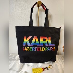 Karl Lagerfeld Black Tote with Rainbow Logo